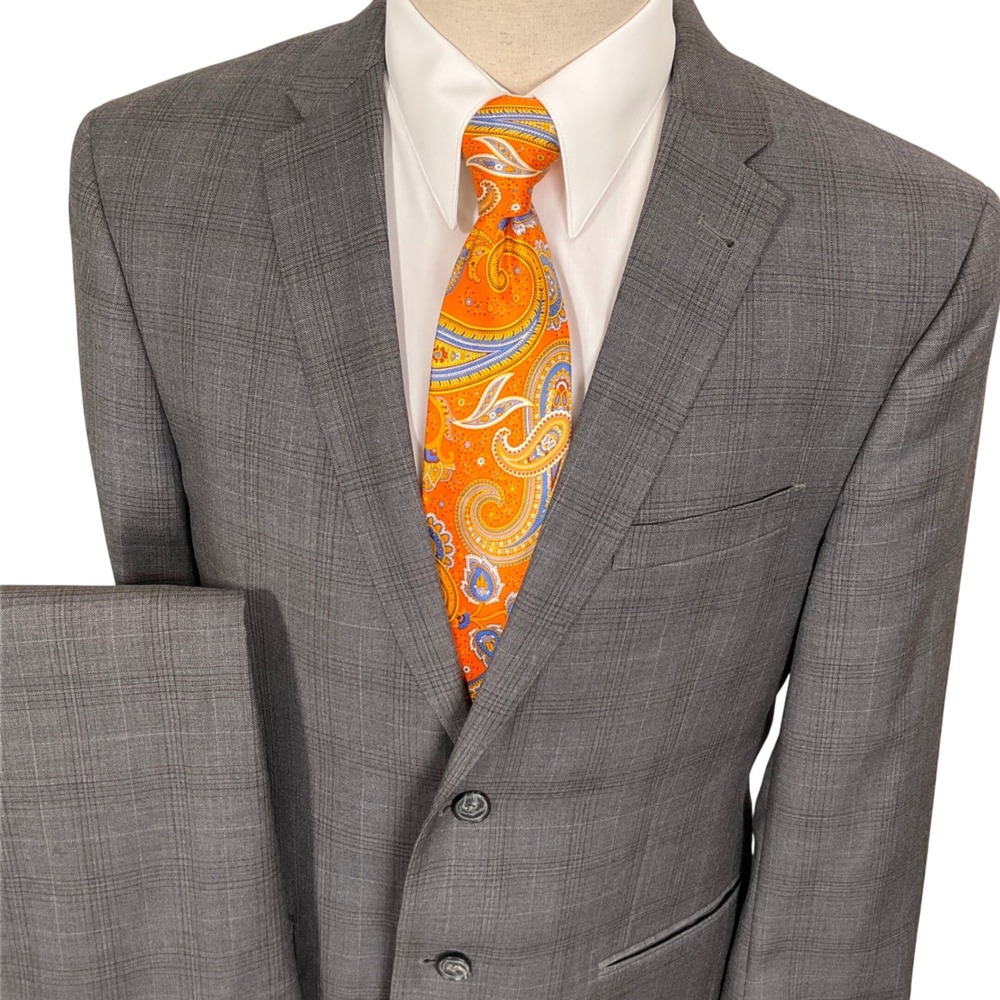 Jos A Bank Joseph Suit Mens 40S Gray Glen Plaid Slim Fit Corporate Wool 2pc